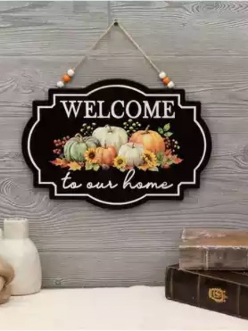 Welcome to Our Home Pumpkin Sign - Fall Door Hanger